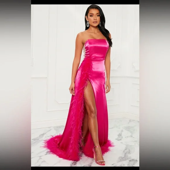Fashion Nova | Dresses | Magenta Satin Dress With Feather Trim | Poshmark Fashion Nova | Dresses | Magenta Satin Dress With Feather Trim | Poshmark